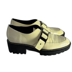 Donald J. Pliner Eames Off White Patent Leather Buckle Platform Loafer Shoes